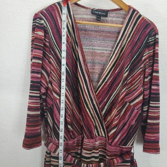Lane Bryant Midi Dress Womens 18/20 2x Colorful Stripes Sparkle Tie Waist Party - Picture 11 of 14